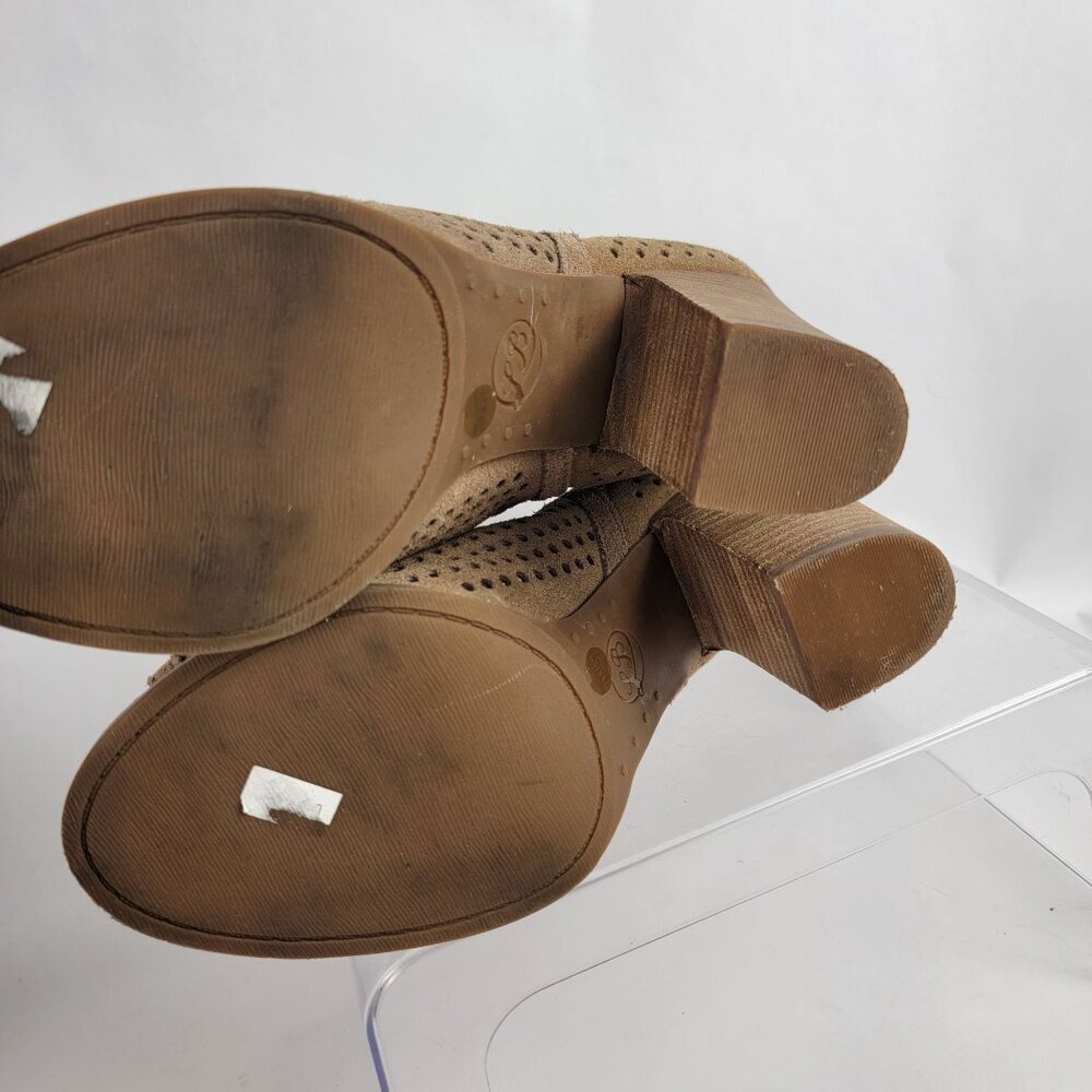 Lucky Brand Larise Womens 7 Perforated Suede Slit Notched Booties Tan Peep‎ Toe - Picture 11 of 13